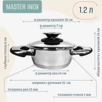 Кастрюля Master Inox 16см 1.2л ЭкоДомус