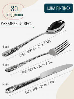 Набор столовых приборов расширенный на 6 персон LUNA PINTINOX 30 предметов