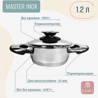 Кастрюля Master Inox 16см 1.2л ЭкоДомус